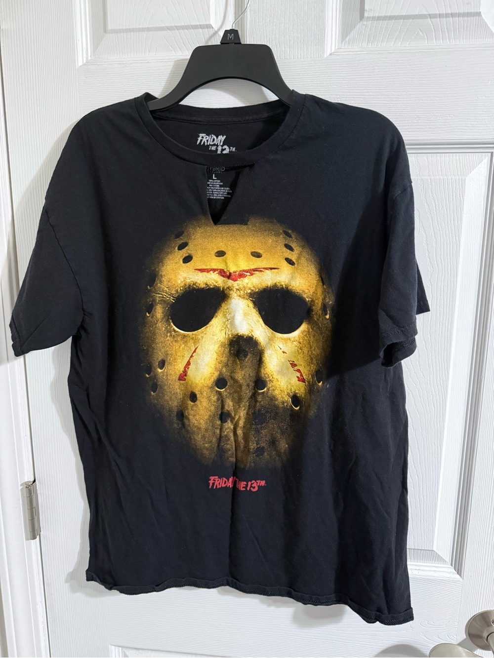 Friday the 13th Jason Mask Distressed Graphic Tee - Black & Gold